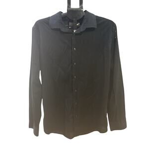 Goodfellow Mens Long Sleeve Button Dress Shirt L 16-16.5 Black Stretch Poplin